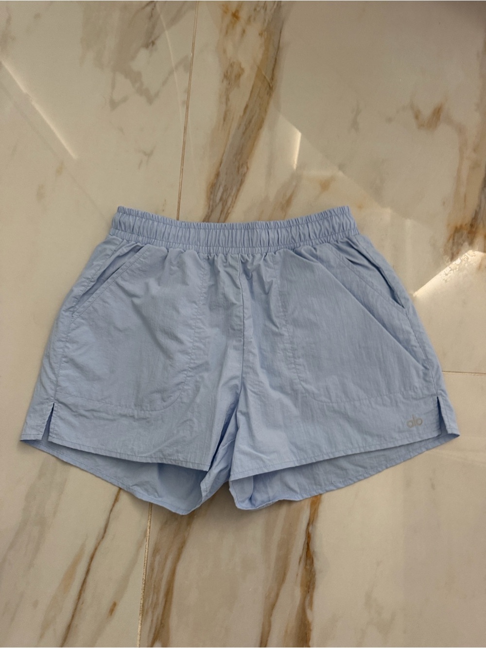 ALO Yoga alumni Seashell Blue Elastic Waist Drawstring Athletic Shorts - Picture 5 of 6